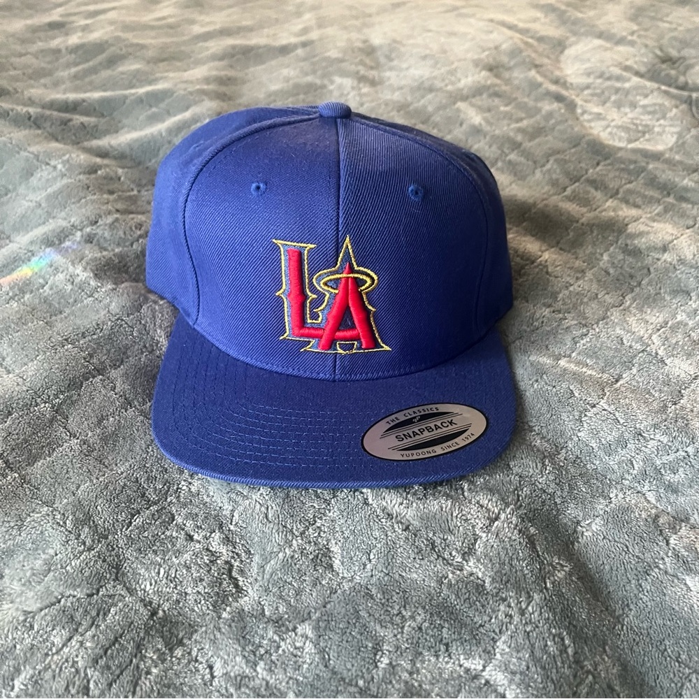 Custom LA Angels x Dodgers Mashup Snapback Hat – Blue (Yupoong‎ Classics)